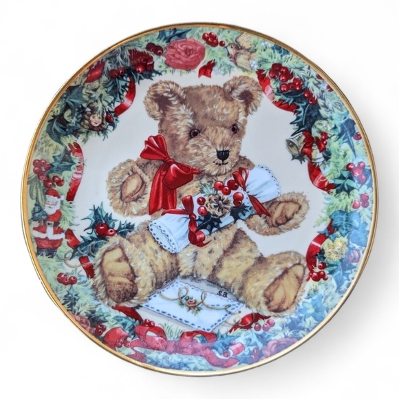 Vtg Franklin Mint Heirloom Teddy's First Christmas Limited Ed. Collectors Plate - Picture 1 of 6